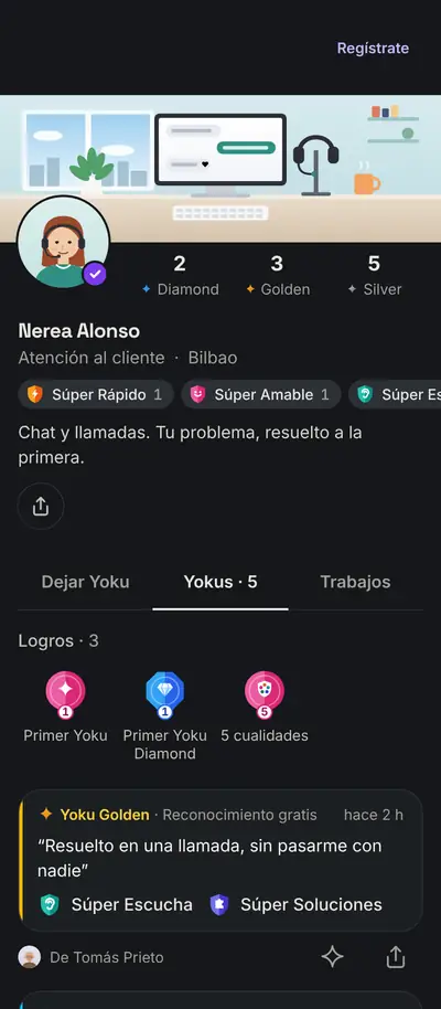 A customer service agent's profile and her Yokus
